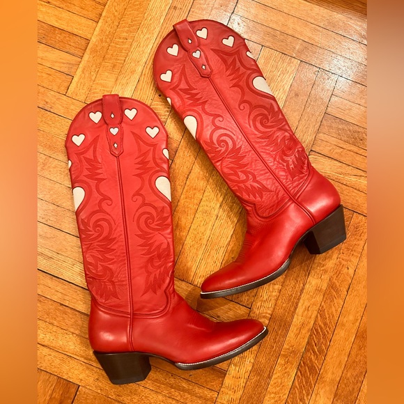 Authentic City Boots cowboy heart custom red western boots size 9.5 lucchese - Picture 4 of 9